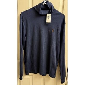POLO RALPH‎ LAUREN SOFT COTTON TURTLENECK SHIRT NAVY BLUE MENS SIZE M